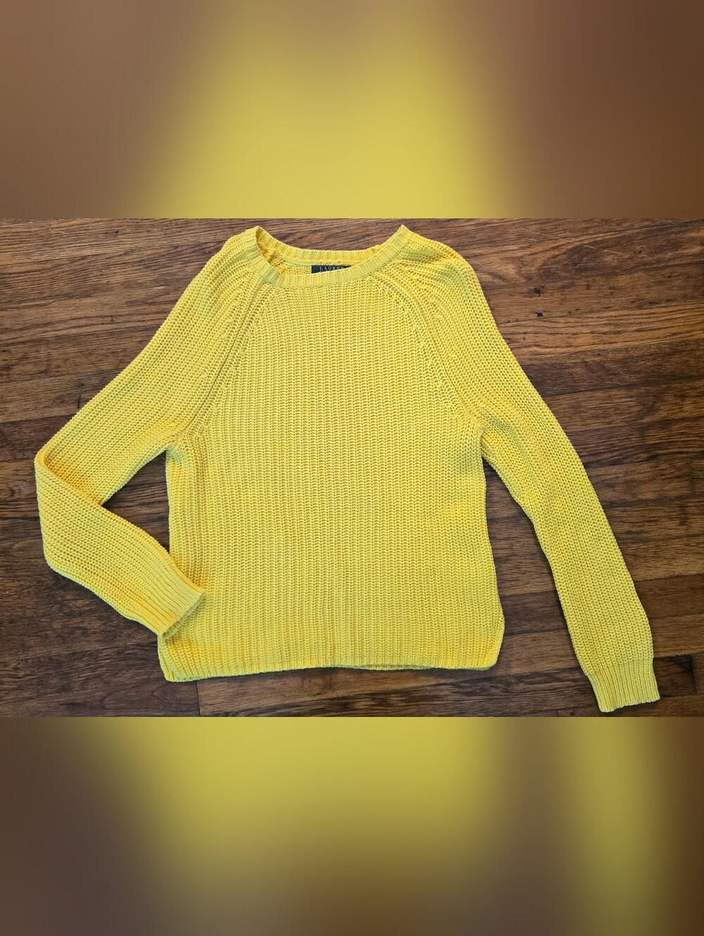 Lauren Ralph Lauren Yellow 100% Cotton Knit Sweater Size L